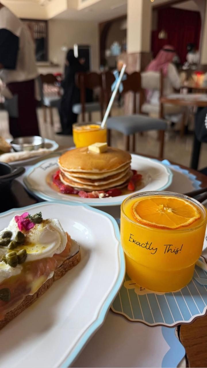 Breakfast and orange juice at Exactly This